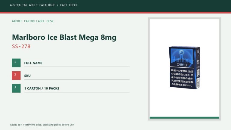Marlboro Ice Blast Mega 8mg product pack shown for the SS-278 catalogue listing